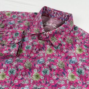 Robert Graham Dress Shirt Mens Large Floral Print Pink Long Sleeve Flip Cuff